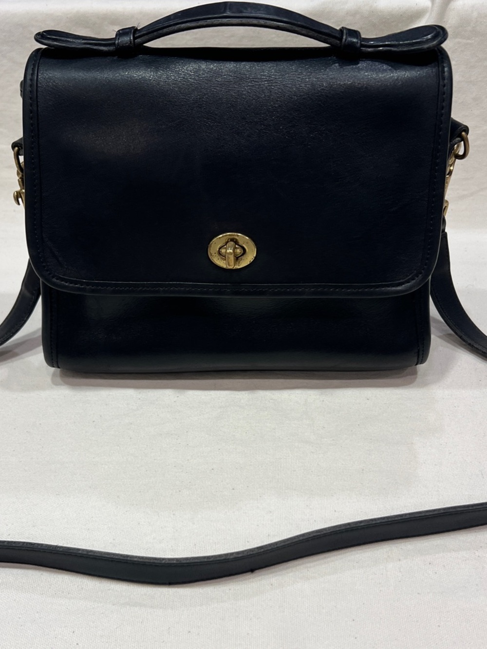 Coach Black Leather Top-Handle Crossbody with Gold Hardware